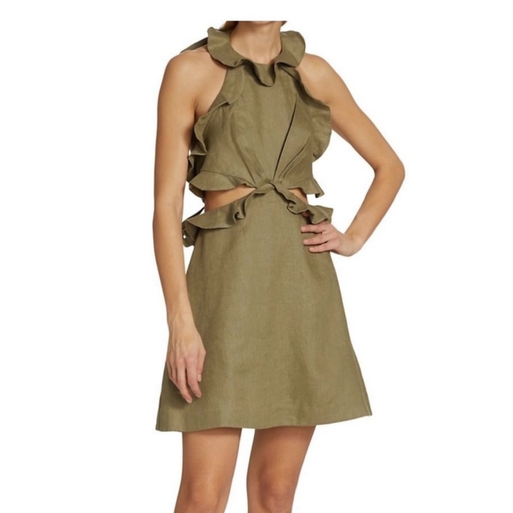 💚 Zimmermann Postcard Tie Back Mini Dress Khaki